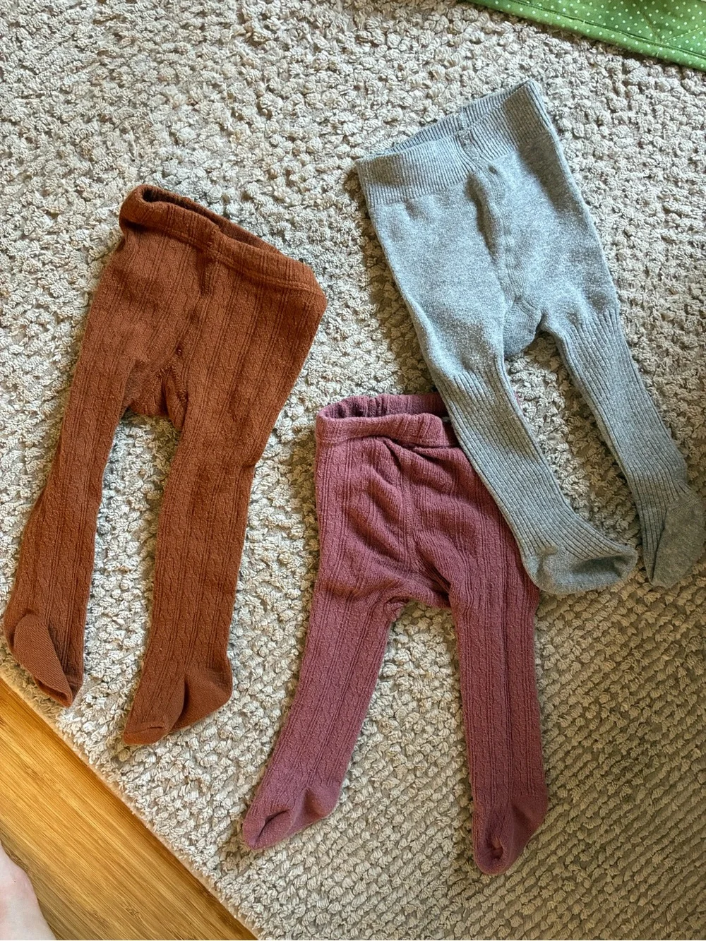 Set of 3 Ribbed Baby Tights in Mauve, Rust, and Light Grey